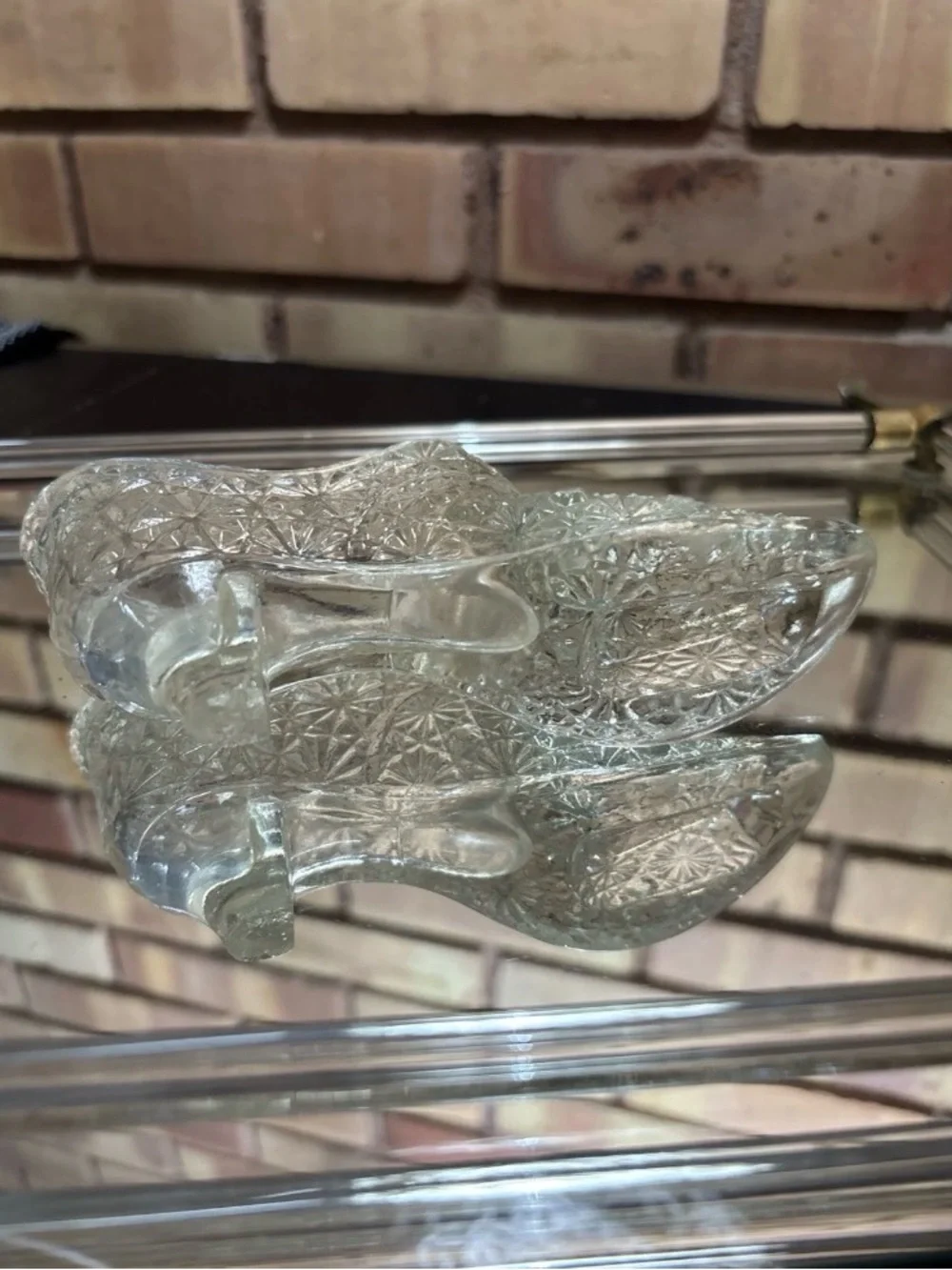 Vintage Fenton Art Glass Clear Daisy & Button Shoe Slipper Clear 6”